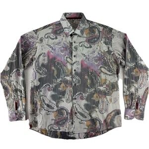 Visconti Uomo Bright Floral Paisley Button Up Shirt Mens XL